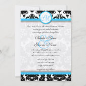 Uitnodiging tot weduwen van Bright Aqua Damask Hea (Achterkant)