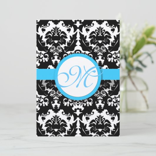 Uitnodiging tot weduwen van Bright Aqua Damask Hea (Staand voorkant)