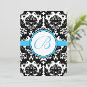 Uitnodiging tot weduwen van Bright Aqua Damask Hea (Staand voorkant)