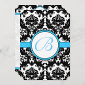 Uitnodiging tot weduwen van Bright Aqua Damask Hea (Voorkant / Achterkant)