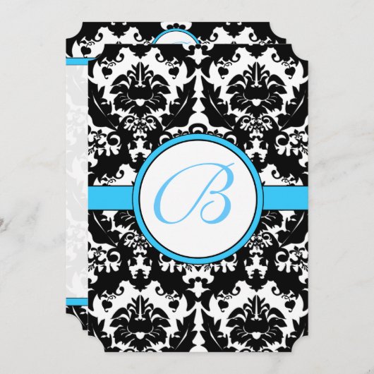 Uitnodiging tot weduwen van Bright Aqua Damask Hea (Voorkant / Achterkant)