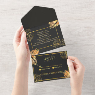 Uitnodiging tot weduwschap in Black and Gold Color