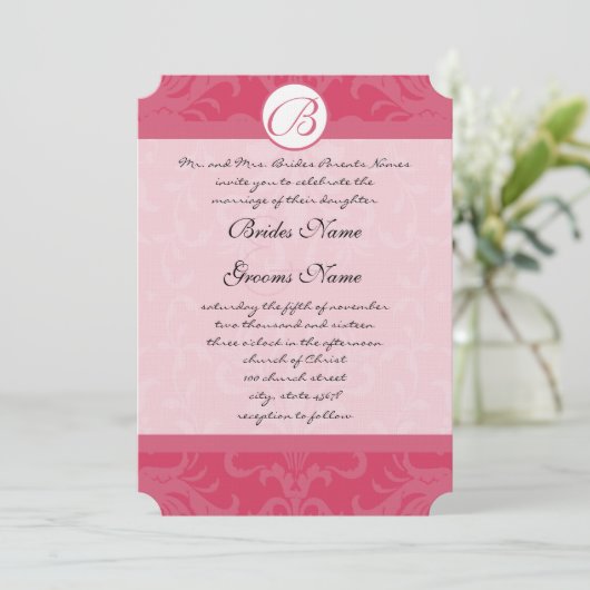  uitnodiging tot weduwschap in het donkerroze mono (Staand voorkant)