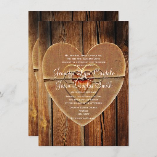 Uitnodiging tot weduwschap in Rustic Country Heart (Voorkant / Achterkant)