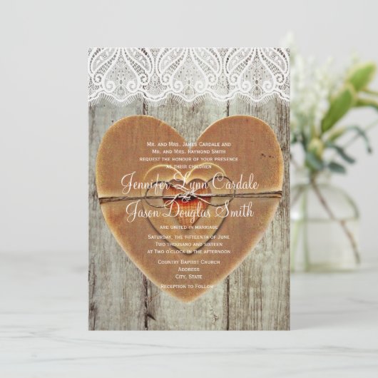 Uitnodiging tot weduwschap in Rustic Country Heart (Staand voorkant)