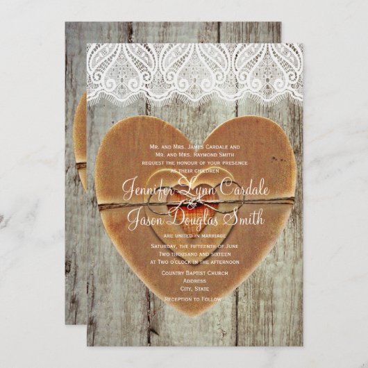 Uitnodiging tot weduwschap in Rustic Country Heart (Voorkant / Achterkant)