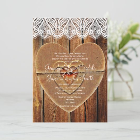 Uitnodiging tot weduwschap in Rustic Country Heart (Staand voorkant)