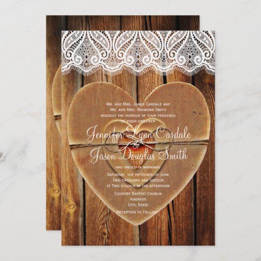 Uitnodiging tot weduwschap in Rustic Country Heart (Voorkant / Achterkant)