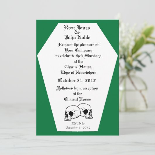 Uitnodiging tot weduwschap met Coffin (Green) (Staand voorkant)