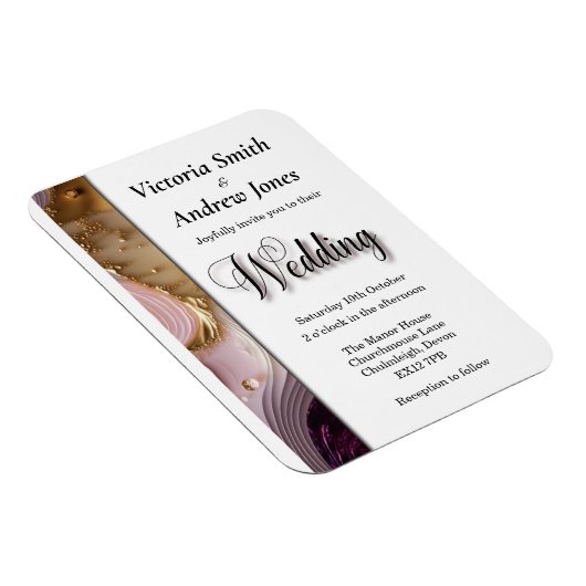 Uitnodiging tot weduwschap met crème, goud en roze magneet (Rechterzijde)