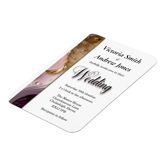 Uitnodiging tot weduwschap met crème, goud en roze magneet (Linkerzijde)