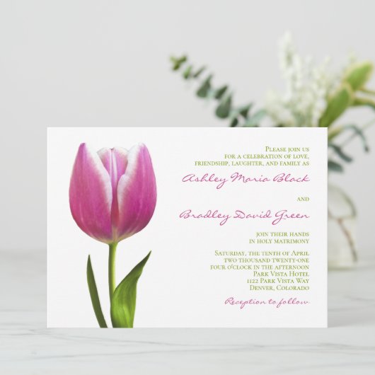 Uitnodiging tot weduwschap met een elegante roze t (Staand voorkant)