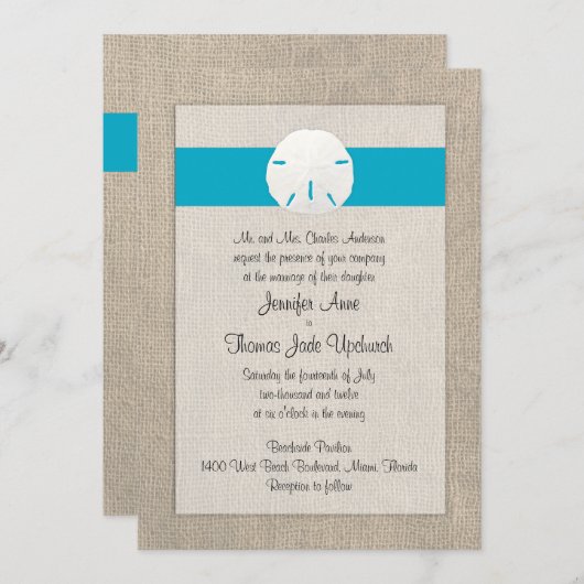 Uitnodiging tot weduwschap met een zanddollar - Ma (Voorkant / Achterkant)