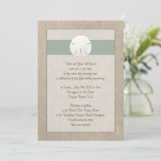 Uitnodiging tot weduwschap met een zanddollar - Pe (Staand voorkant)