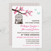 Uitnodiging tot weduwschap met een zoete roze voge (Voorkant / Achterkant)