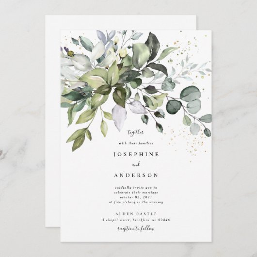 Uitnodiging tot weduwschap met Eucalyptus (Voorkant / Achterkant)