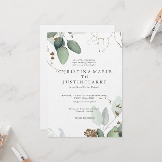 Uitnodiging tot weduwschap met Eucalyptus (Voorkant / Achterkant in situ)