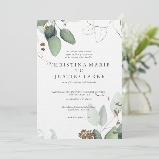 Uitnodiging tot weduwschap met Eucalyptus (Staand voorkant)