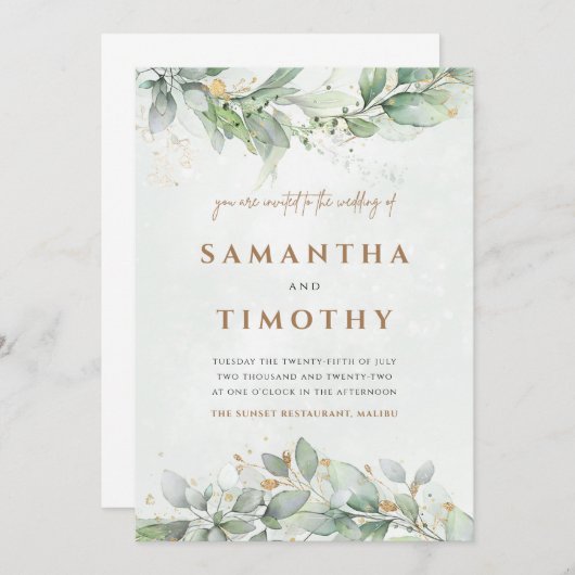 Uitnodiging tot weduwschap met Eucalyptus (Voorkant / Achterkant)