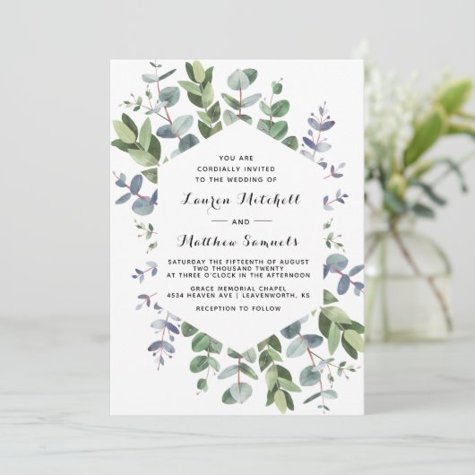 Uitnodiging tot weduwschap met Eucalyptus (Staand voorkant)