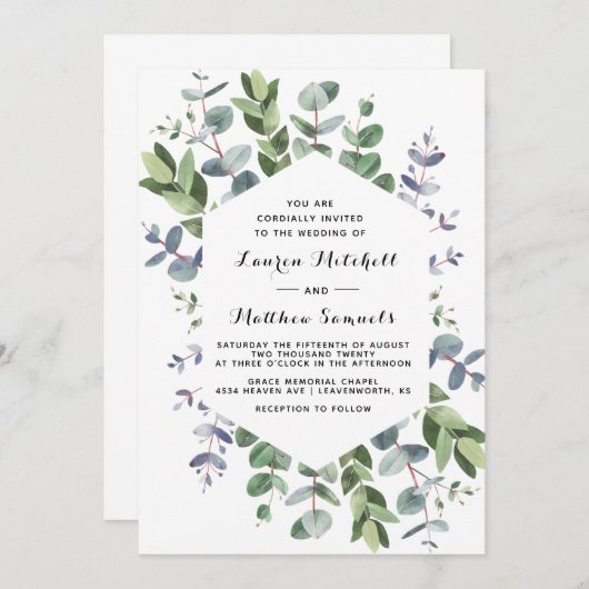 Uitnodiging tot weduwschap met Eucalyptus (Voorkant / Achterkant)