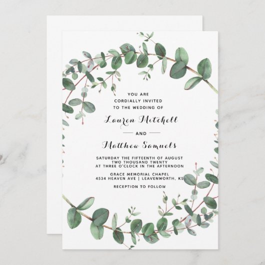 Uitnodiging tot weduwschap met Eucalyptus (Voorkant / Achterkant)