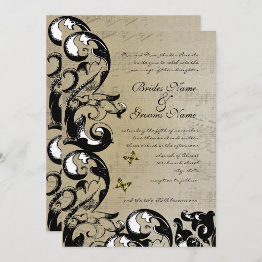 Uitnodiging tot weduwschap met gele vlinder (Voorkant / Achterkant)