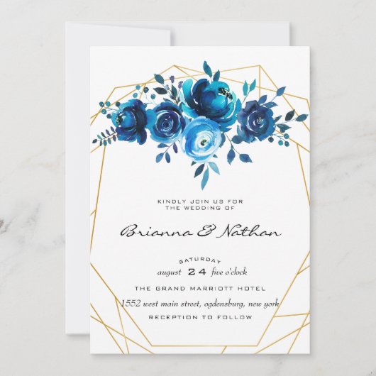 Uitnodiging tot weduwschap met Geometric Blue Alab (Voorkant)