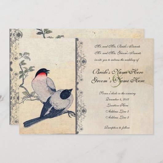 uitnodiging tot weduwschap met Japanse lovevogels (Voorkant / Achterkant)