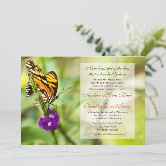 Uitnodiging tot weduwschap met Monarch Butterfly (Staand voorkant)