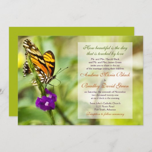 Uitnodiging tot weduwschap met Monarch Butterfly (Voorkant / Achterkant)