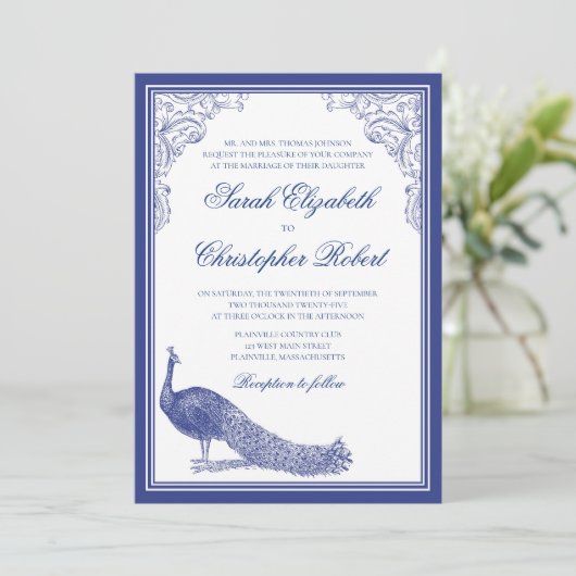 Uitnodiging tot weduwschap met Peacock (Staand voorkant)