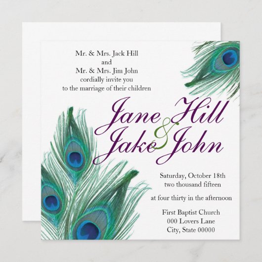 Uitnodiging tot weduwschap met Peacock (Voorkant / Achterkant)