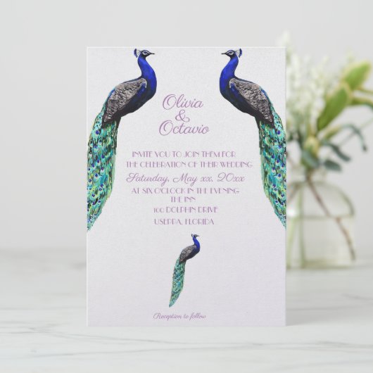 Uitnodiging tot weduwschap met Peacock (Staand voorkant)