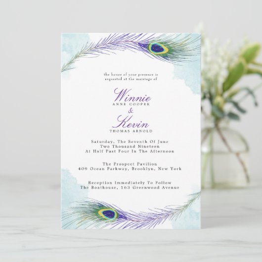 Uitnodiging tot weduwschap met Peacock (Staand voorkant)