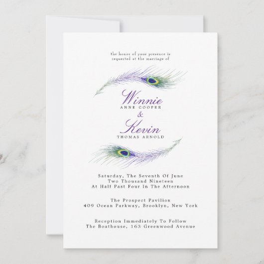 Uitnodiging tot weduwschap met Peacock (Voorkant)