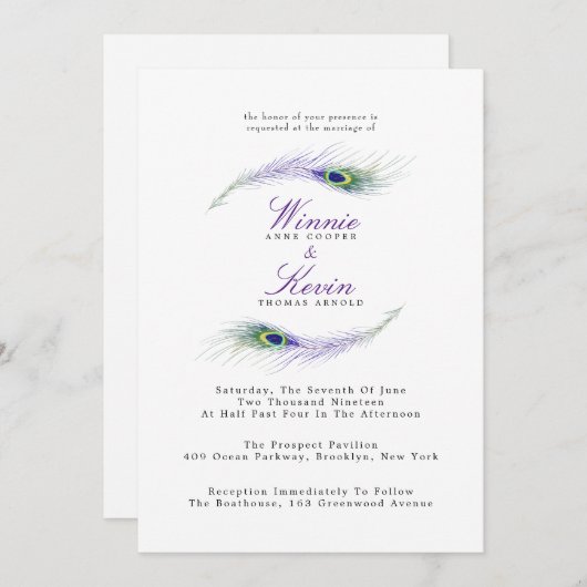 Uitnodiging tot weduwschap met Peacock (Voorkant / Achterkant)