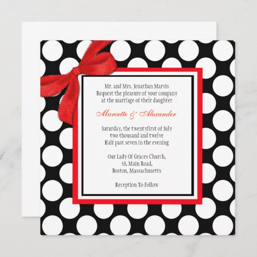 Uitnodiging tot weduwschap met rode en zwarte poka (Voorkant / Achterkant)