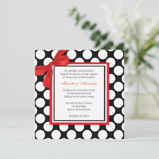 Uitnodiging tot weduwschap met rode en zwarte poka (Staand voorkant)