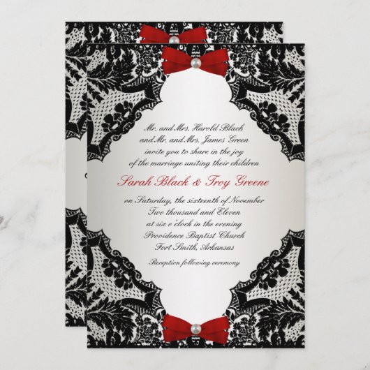 Uitnodiging tot weduwschap met rode, witte en zwar (Voorkant / Achterkant)