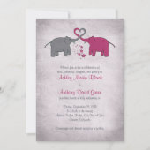 Uitnodiging tot weduwschap met roze en grijze olif (Voorkant)