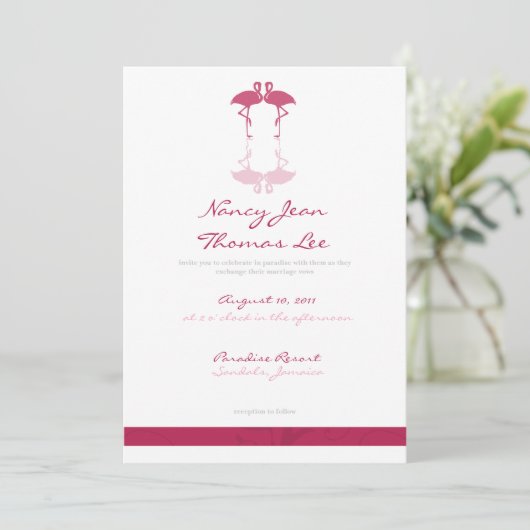 Uitnodiging tot weduwschap met roze flamingos (Staand voorkant)