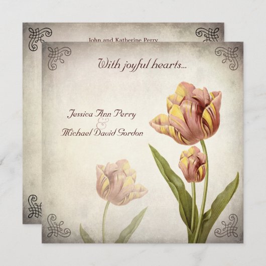 Uitnodiging tot weduwschap met roze parrot (Voorkant / Achterkant)