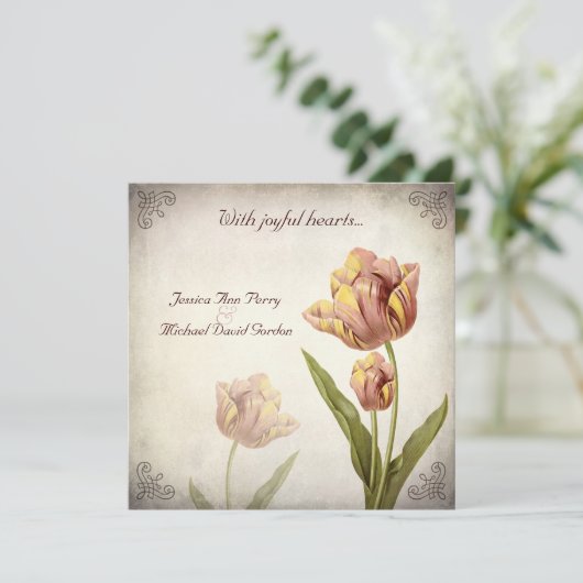 Uitnodiging tot weduwschap met roze parrot (Staand voorkant)