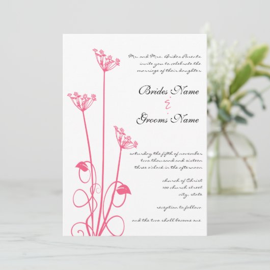 Uitnodiging tot weduwschap met roze wild zwijn (Staand voorkant)