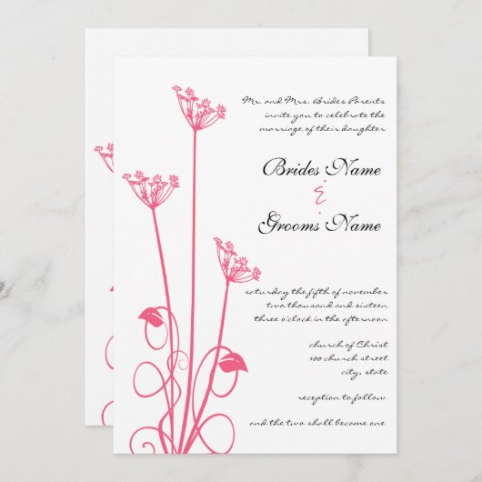 Uitnodiging tot weduwschap met roze wild zwijn (Voorkant / Achterkant)