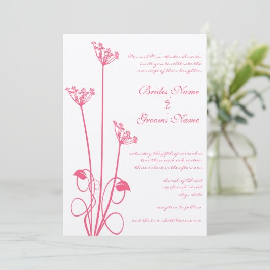 Uitnodiging tot weduwschap met roze wild zwijn (Staand voorkant)