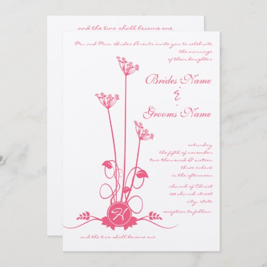 Uitnodiging tot weduwschap met roze wild zwijn (Voorkant / Achterkant)