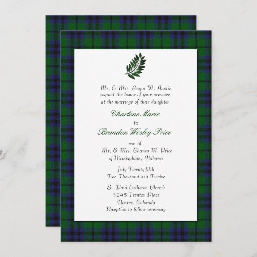 Uitnodiging tot weduwschap met Tartan (Voorkant / Achterkant)