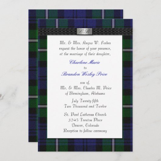 Uitnodiging tot weduwschap met Tartan (Voorkant / Achterkant)